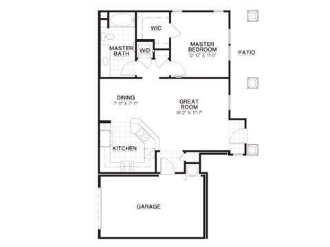 Floor plan for 1 bed, 1 bath, 792 sqft
