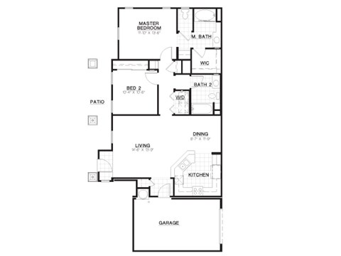 Floor plan for 2 beds, 2 baths, 1085 sqft