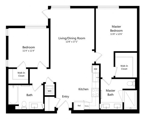 Floor plan for 2 beds, 2 baths, 1050 sqft