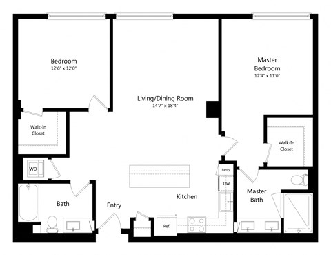 Floor plan for 2 beds, 2 baths, 1206 sqft