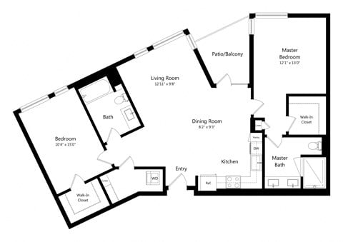 Floor plan for 2 beds, 2 baths, 1178 sqft