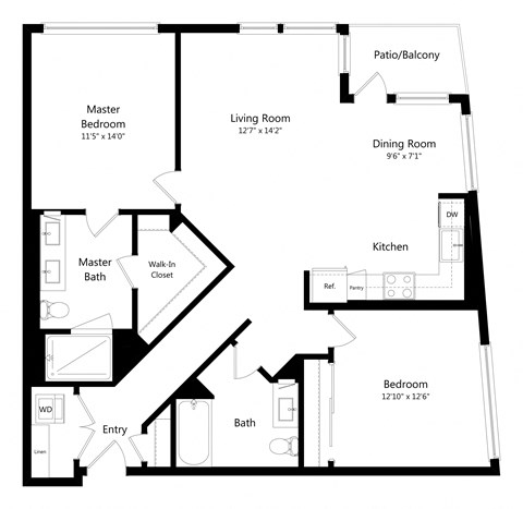 Floor plan for 2 beds, 2 baths, 1194 sqft