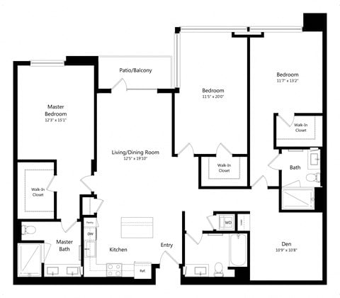 Floor plan for 3 beds, 2 baths, 1809 sqft