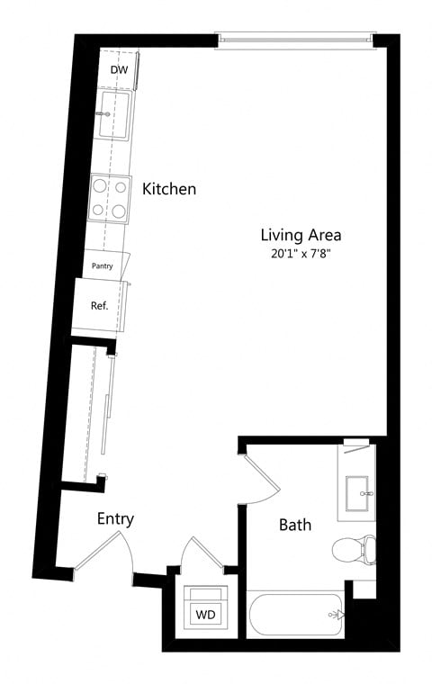Floor plan for studio, 1 bath, 517 sqft