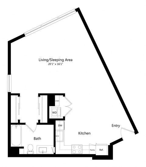 Floor plan for studio, 1 bath, 752 sqft