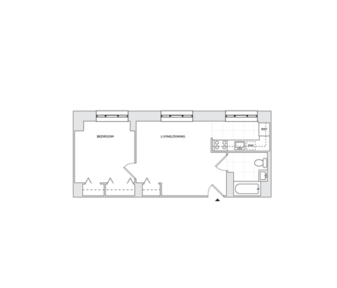 Floor plan for 1 bed, 1 bath, 561 sqft