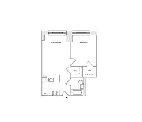 Floor plan for 1 bed, 1 bath, 631 sqft
