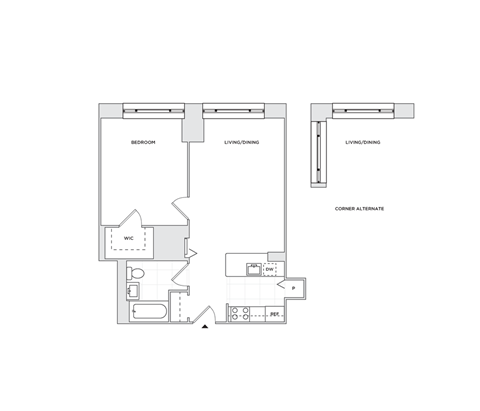 Floor plan for 1 bed, 1 bath, 659 sqft