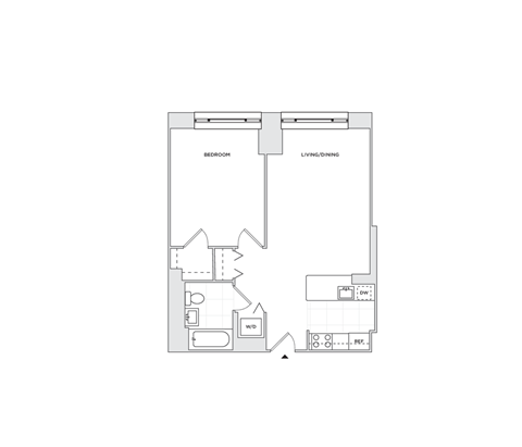 Floor plan for 1 bed, 1 bath, 666 sqft