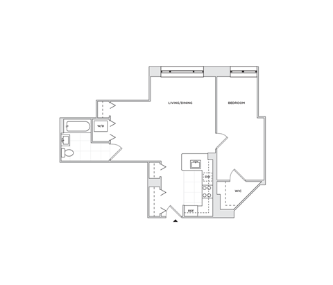 Floor plan for 1 bed, 1 bath, 758 sqft
