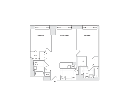 Floor plan for 2 beds, 2 baths, 998 sqft