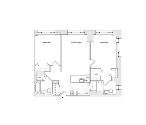 Floor plan for 2 beds, 2 baths, 1003 sqft