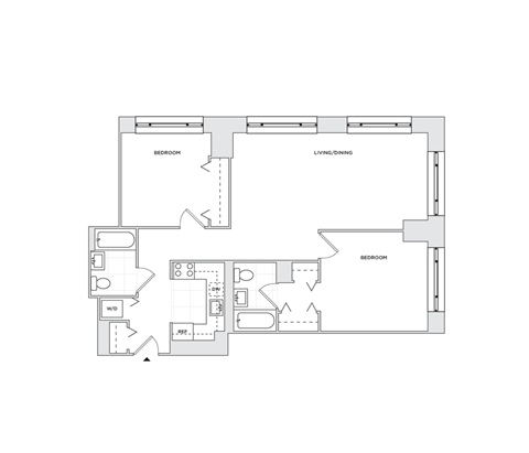 Floor plan for 2 beds, 2 baths, 1058 sqft