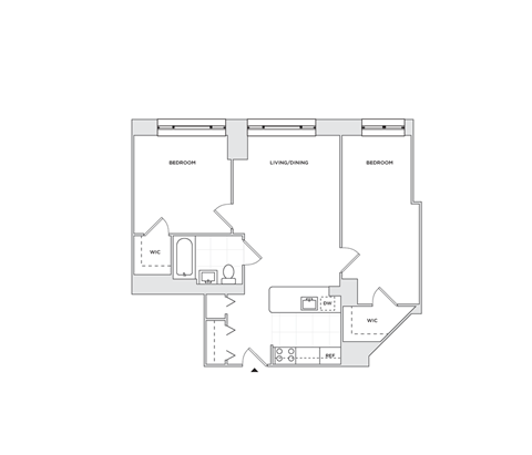 Floor plan for 2 beds, 1 bath, 822 sqft