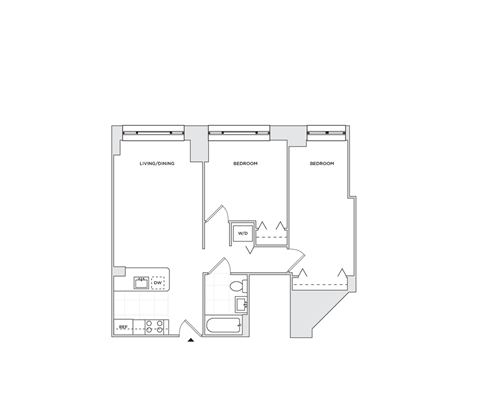 Floor plan for 2 beds, 1 bath, 870 sqft