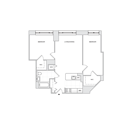 Floor plan for 2 beds, 1 bath, 875 sqft