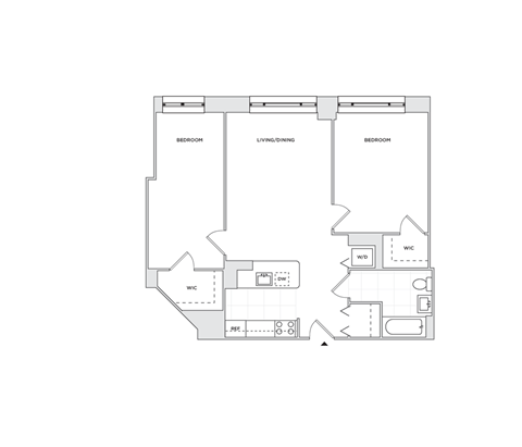 Floor plan for 2 beds, 1 bath, 990 sqft