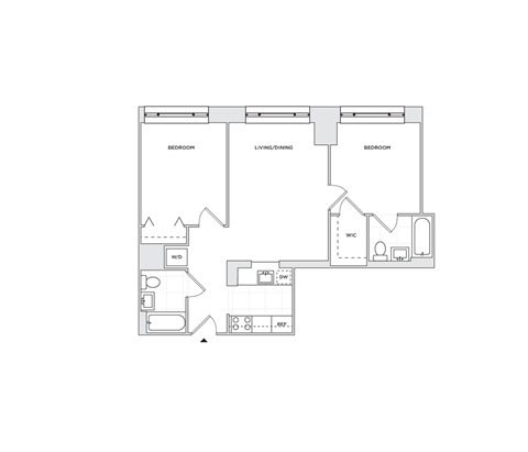 Floor plan for 2 beds, 2 baths, 851 sqft