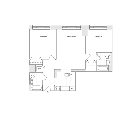 Floor plan for 2 beds, 2 baths, 871 sqft