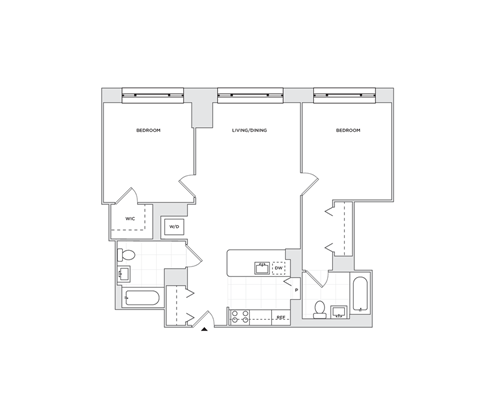 Floor plan for 2 beds, 2 baths, 915 sqft