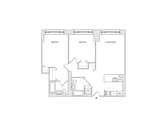 Floor plan for 2 beds, 2 baths, 973 sqft