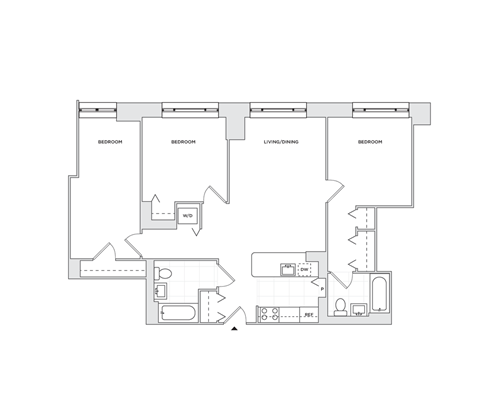 Floor plan for 3 beds, 2 baths, 1130 sqft