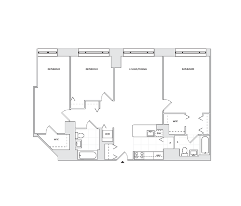 Floor plan for 3 beds, 2 baths, 1218 sqft