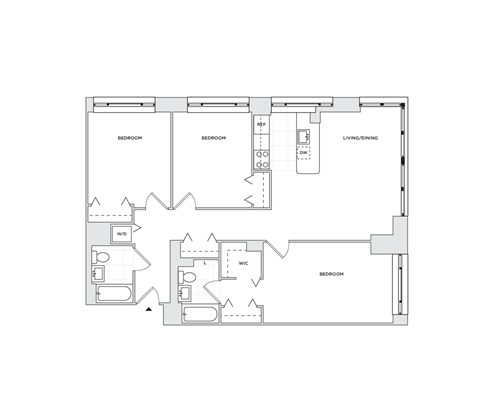 Floor plan for 3 beds, 2 baths, 1316 sqft