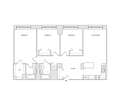 Floor plan for 3 beds, 2 baths, 1361 sqft