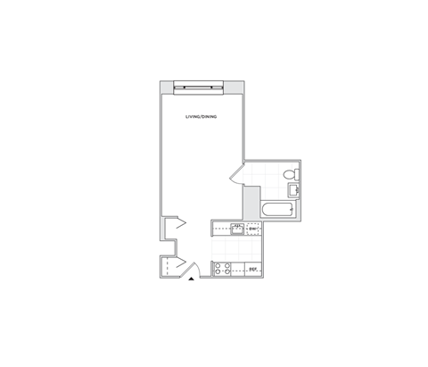 Floor plan for studio, 1 bath, 423 sqft