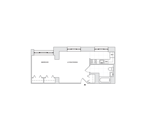 Floor plan for studio, 1 bath, 540 sqft