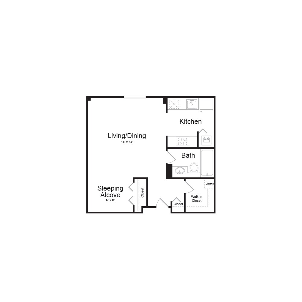 Floor plan for studio, 1 bath, 460 sqft