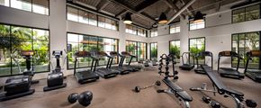 San Diego apartment for rent - a gym with cardio equipment and windows in a building