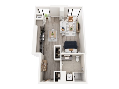 Floor plan for studio, 1 bath, 576 sqft