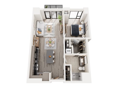 Floor plan for 1 bed, 1 bath, 751 sqft