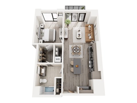 Floor plan for 1 bed, 1 bath, 756 sqft
