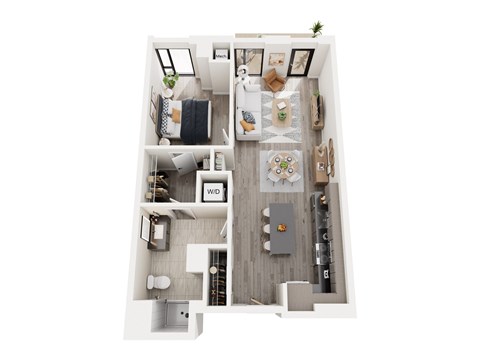 Floor plan for 1 bed, 1 bath, 775 sqft