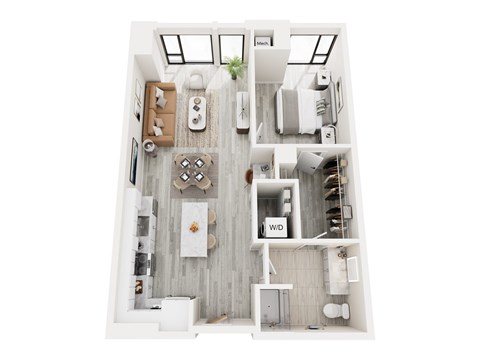 Floor plan for 1 bed, 1 bath, 804 sqft