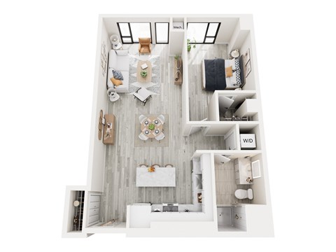 Floor plan for 1 bed, 1 bath, 829 sqft