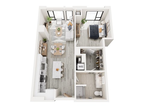 Floor plan for 1 bed, 1 bath, 747 sqft