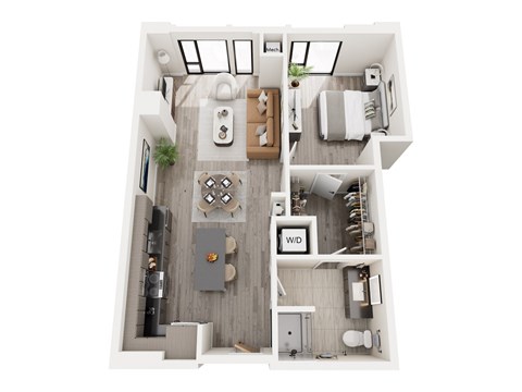 Floor plan for 1 bed, 1 bath, 748 sqft