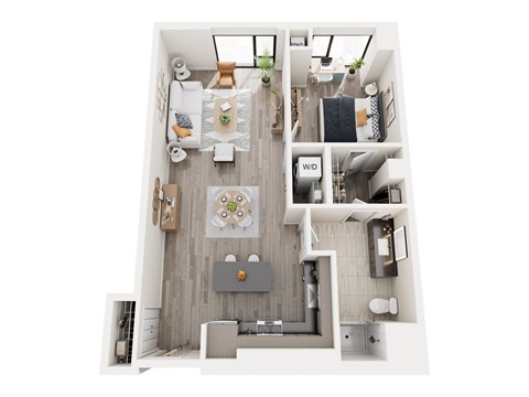 Floor plan for 1 bed, 1 bath, 837 sqft