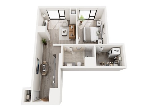 Floor plan for 1 bed, 1 bath, 604 sqft