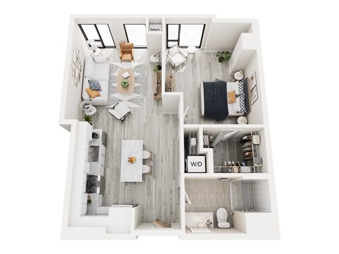 Floor plan for 1 bed, 1 bath, 710 sqft