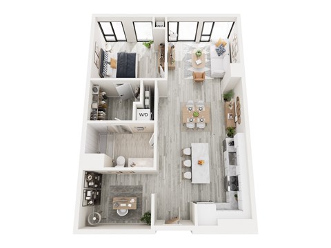 Floor plan for 1 bed, 1 bath, 911 sqft