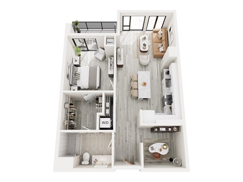 Floor plan for 1 bed, 1 bath, 835 sqft