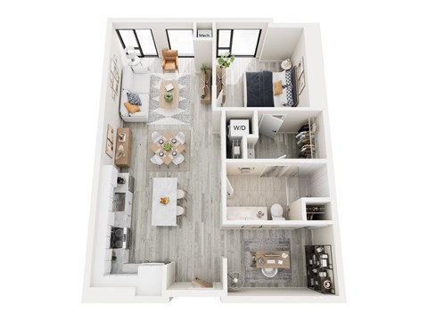 Floor plan for 1 bed, 1 bath, 812 sqft