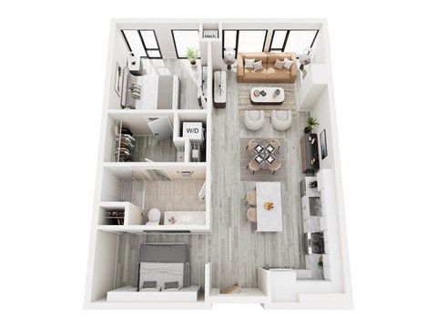 Floor plan for 1 bed, 1 bath, 820 sqft