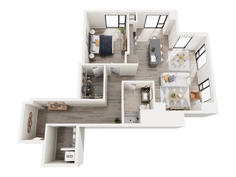 Floor plan for 1 bed, 1 bath, 952 sqft