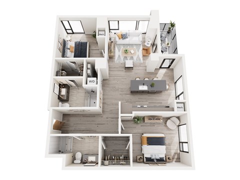 Floor plan for 2 beds, 2 baths, 1093 sqft